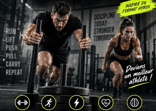 Séance d'entraînement intensif Hybrid Training dans la salle de sport New Atlantide à Limoges.